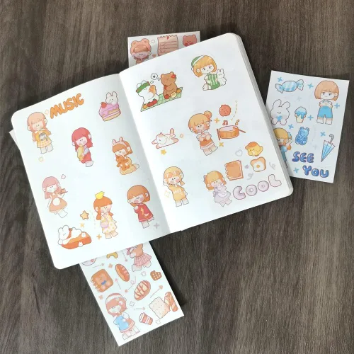 Vista 7 de Kawaii Washi - Juego de calcomanías (50 hojas), postre dulce, fruta, plantas, papelería, gelatina, pastel de gelatina, calcomanías de alimentos