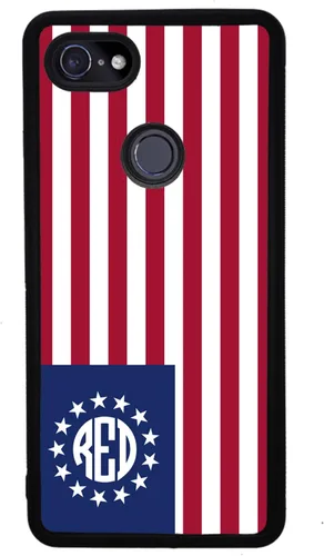 Vista 4 de Betsy Ross - Funda de goma negra con monograma de bandera estadounidense compatible con Google Pixel 10, 10 Pro, 10 Pro XL, 9a, 9 Pro, Pixel 9