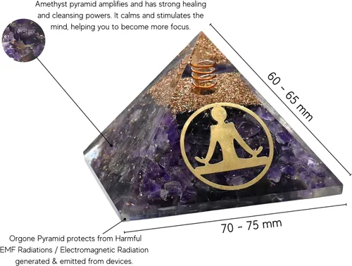 Vista 3 de Amazing Gemstone Pirámide de orgón de amatista para EMF y protección de energía negativa - Pirámide de cristal de amatista natural, Amatista