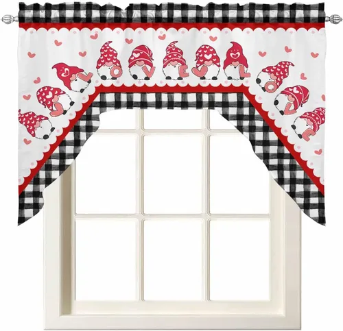 Vista 2 de Cortinas de Gnomos de San Valentín con Cenefa para Cocina, Cortinas con Bolsillo para Barra para Dormitorio, Sala de Estar, Baño, Cafetería, Negro