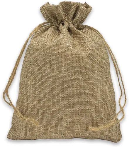 Vista 2 de TheDisplayGuys - Paquete de 12 bolsas de regalo de arpillera natural de 4 x 6 pulgadas con cordón (marrón natural, pequeña) para recuerdos