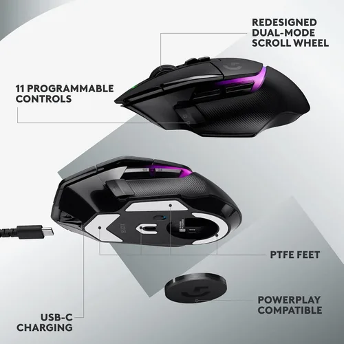 Vista 6 de Logitech G 502 X Plus Lightspeed - Mouse óptico inalámbrico con interruptores híbridos LIGHTFORCE, LIGHTSYNC RGB, sensor de juegos Hero 25K