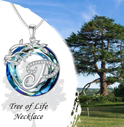 Vista 3 de TOUPOP Regalos para mujeres, collar con colgante de letra inicial de la A a la Z con círculo azul, joyería de cristal para mujeres, su madre