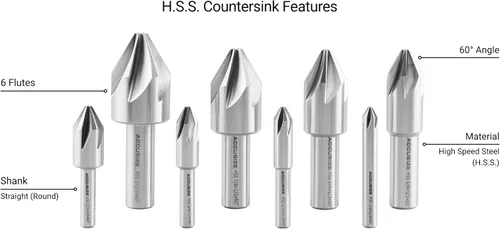 Vista 3 de Accusize Industrial Tools Avellanador de la máquina de 60 grados 6 de la flauta H.SS, 8 PC, tierra de la precisión, 0206-0010 60 Grados 6 Flauta