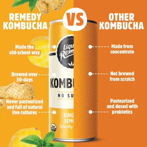 Vista 5 de Remedy Kombucha Bebida orgánica de té, sin azúcar, ceto, vegano y sin gluten, bebida de cultivo vivo, bebida elaborada por lotes pequeños, jengibre