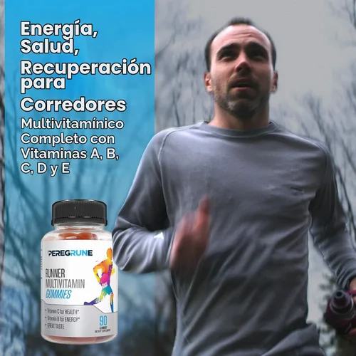Vista 2 de Runner - Gomitas multivitamínicas – Vitamina diaria para correr con vitaminas A, C, D, E y complejo B – 50% menos de azúcar – Antioxidantes