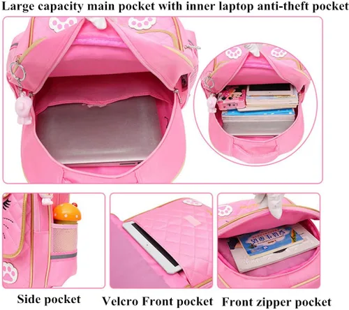 Vista 10 de Juego de 2 mochilas escolares con lazos para niñas y estudiantes, diseño de princesa para escuela primaria, 2pcs Negro-s, 2Pcs BagSet S