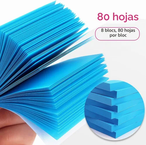 Vista 4 de Notas adhesivas de 3 x 3 pulgadas, autoadhesivas, 8 blocs, 80 hojas/bloc Azul
