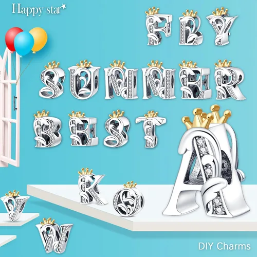Vista 7 de HappyStar Dijes completos del alfabeto de la A Z de plata de ley 925 para pulseras y collares, regalo de joyería para mujeres y niñas