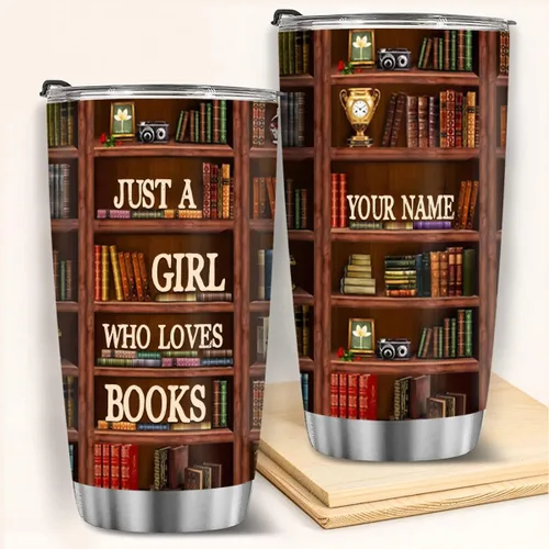Vista 3 de T40413 - Taza personalizada para amantes de los libros, taza de café con texto en inglés "Just A Girl Loves Book", regalo para mujeres y niñas