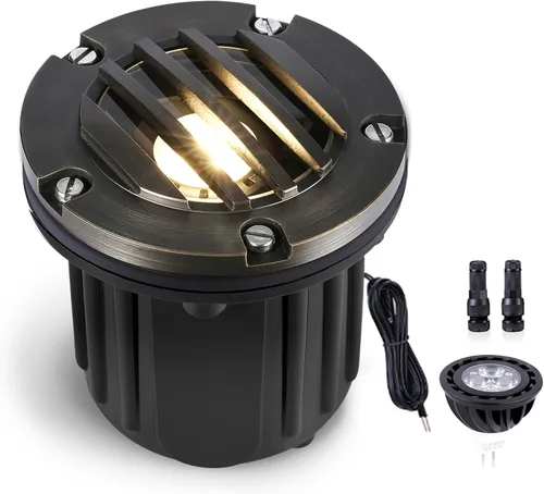 Vista 24 de Gardenreet Luz de pozo de latón - Iluminación de paisaje impermeable para exteriores de 12V LED enterrada, lámpara de bajo voltaje con bombilla