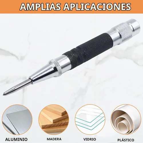 Vista 5 de Punzón central automático de 2 piezas, perforador central con resorte de 5 pulgadas con herramienta de perforación ajustable para metal, madera