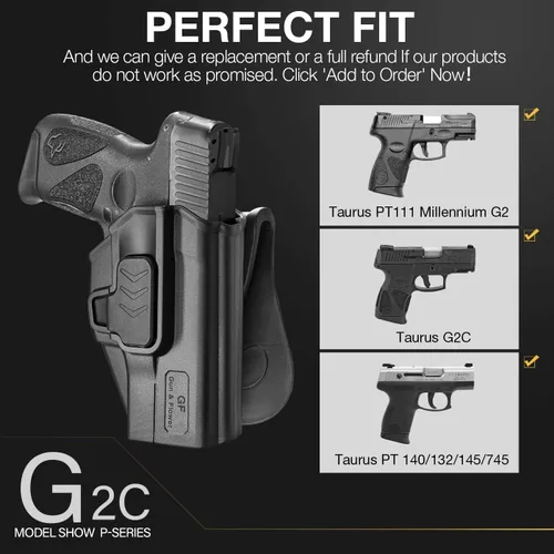 Vista 3 de OWB Holster for Taurus G2C/G3C, PT111/PT140 G2, G3C Toro – Index/Thumb Release, RDS Ready Options, Paddle/Clip/IWB Carry, Adjustable Cant, No