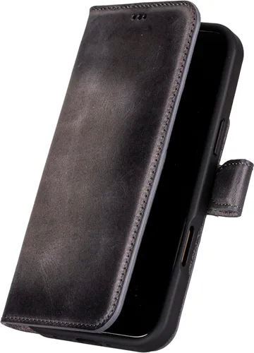 Vista 46 de Bayelon Funda tipo cartera para iPhone 15 Pro, cartera de cuero de grano completo, funda magnética desmontable, tarjetero, funda tipo cartera