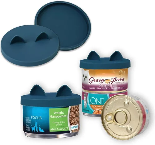 Vista 7 de OHMO Paquete de 2 tapas para latas de comida para gatos, tamaño pequeño (3 onzas), tapas de silicona para latas de comida para gatos de 3 onzas