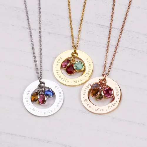 Vista 3 de Birthstone Necklace for Mom 1 to 5 Kids Names and Birth Month Stones, Custom Family Jewelry for Women, Personalized Birthday Day, Mother's Day Gift