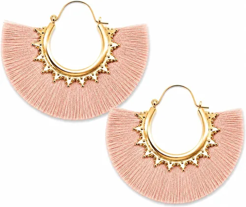 Vista 8 de Aretes de aro con borla, aretes colgantes de hilo de declaración, elegantes aretes largos con flecos, ligeros, largos y con gancho francés, para un