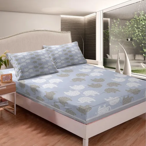 Vista 2 de Castle Fairy Kawaii - Sábana bajera ajustable tamaño individual, diseño de elefante blanco y gris, suave y lujoso, juego de sábanas de dibujos