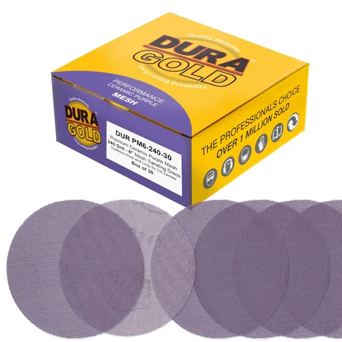 Vista 11 de Dura-Gold Discos de lijado de malla de cerámica púrpura de grano 80 de 6 pulgadas, caja de 30 – Papel de lija sin polvo con respaldo de gancho