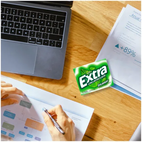 Vista 7 de Goma de mascar EXTRA sin azúcar, sabor a menta verde, 8 unidades por caja