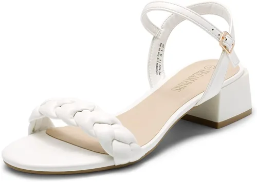 Vista 31 de DREAM PAIRS Zapatos de tacón bajo para mujer con correa de tobillo y puntera abierta trenzada, tacón grueso, sandalias de tacón grueso para fiestas