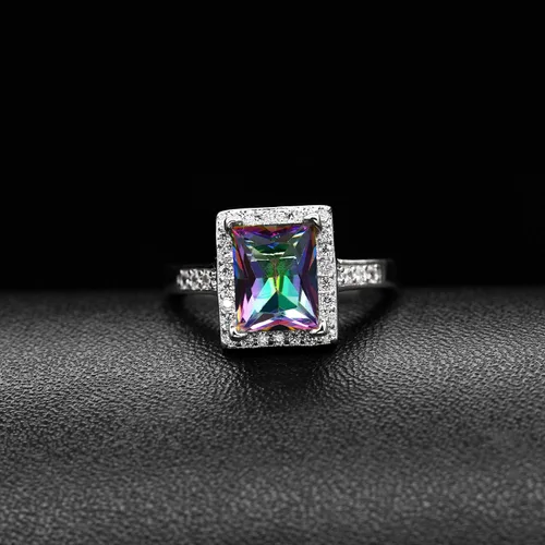 Vista 9 de Uloveido T483 - Juego de anillos solitarios, diseño de topacio místico, gran rectangular, para mujer, con clip