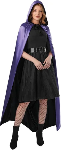 Vista 5 de DailyValley Capa negra con capucha para hombre en Halloween, capa de bruja de terciopelo para cosplay