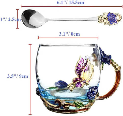 Vista 4 de Taza de té de flor, taza de té, taza de café de vidrio