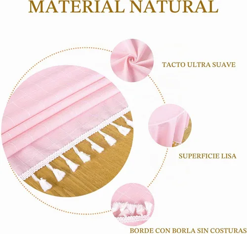 Vista 3 de ShinyBeauty Mantel Redondo Rosa Bebé de 55 Pulgadas Mantel Gingham Rosa a Cuadros Mantel de Mesa de Algodón para Mesa Redonda Mantel a Cuadros Rosa
