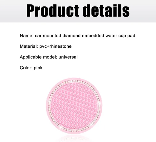 Vista 3 de Fogfar Pack-2 Bling Car - Posavasos color rosa, insertos antideslizantes de 2.76 pulgadas