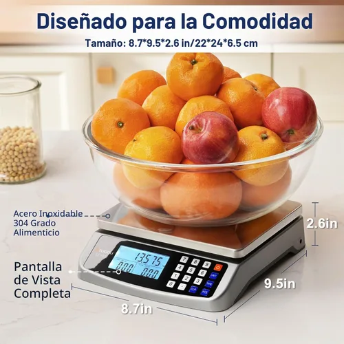 Vista 5 de Atogou Báscula de alimentos de 66 libras, báscula de cocina comercial con cálculo de precios, enchufable utilizable, 0.05 oz/1 g, acero inoxidable