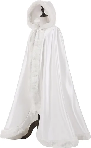 Vista 2 de WOWBRIDAL Capa nupcial de 57 pulgadas para mujer, capa de boda con manopla, longitud hasta el suelo