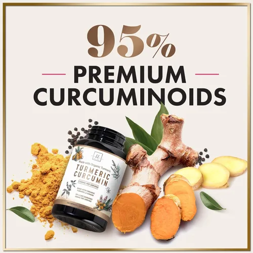 Vista 7 de Suplemento de curcumina de cúrcuma con 95% de curcuminoides, cúrcuma orgánica y jengibre de 1750 mg, pimienta negra BioPerine para una mejor