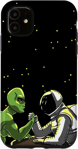 Vista 5 de Carcasa divertida para iPhone 14 Alien And Astronaut Arm Wrestling