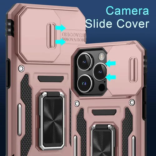 Vista 332 de DEERLAMN Funda para iPhone Xs Max con funda deslizante para cámara + protector de pantalla, soporte giratorio de anillo de grado militar a prueba