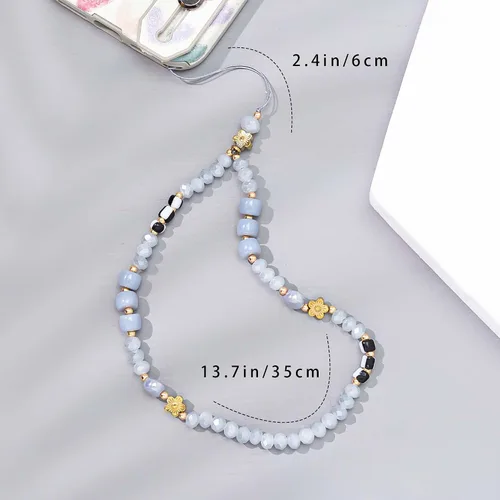 Vista 3 de Beaded Phone Charm Cute Fixed Beads Pearl Wristlet Chain Camera Wrist Strap CarKey Lanyard