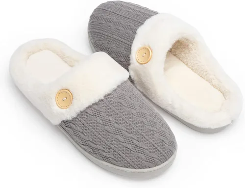 Vista 7 de Chantomoo Pantuflas para Mujer Cálidas y Cómodas con Espuma Viscoelástica Pantuflas de Casa Zapatos de Punto con Forro de Piel Sintética Suela