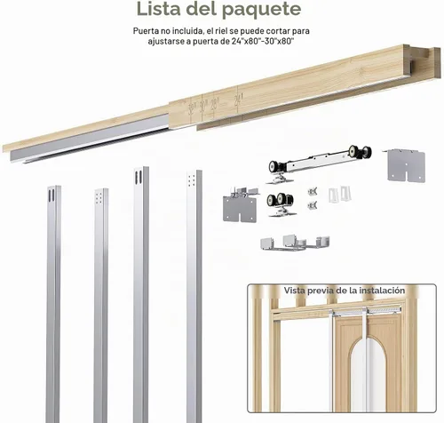 Vista 5 de EaseLife - Kit de marco para puerta de bolsillo de 28x80 pulgadas con mecanismo de cierre suave de dos vías para paredes de montantes de 2X4