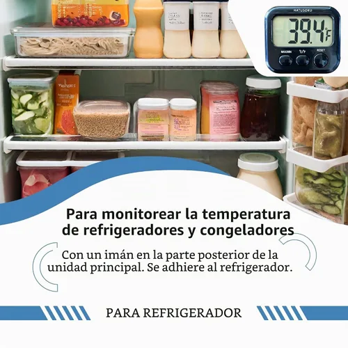 Vista 3 de Termómetro digital HATUSOKU con sensor externo, imán, ventosa, termómetro de agua, para acuario, refrigerador, congelador (negro)