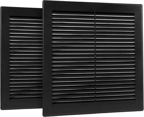 Vista 19 de Paquete de 2 cubiertas cuadradas de ventilación de aire de 4" x 4" (tamaño exterior) - Deflector de ventilación de plástico negro - Malla