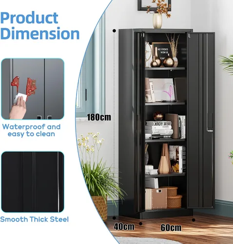 Vista 4 de Aobabo 24" W Metal Storage Cabinet with Locking Doors and Adjustable Shelves,Black