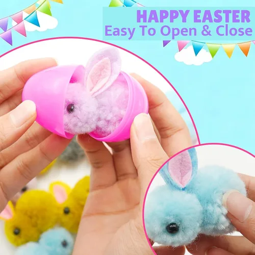 Vista 8 de Paquete de 24 juguetes de peluche rellenos de huevos de Pascua, coloridos rellenos de huevos de Pascua a granel para niños, adolescentes, niños