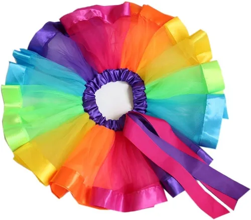 Vista 2 de BGFKS Falda de tutú de tul de ballet en capas para niñas pequeñas con lazos coloridos para el cabello, Arcoiris (Rainbow)