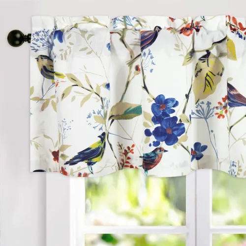 Vista 9 de VOGOL Cenefa de pájaro y bayas, decoración clásica de ventana de campo americano con estampado botánico, cortina de bolsillo para barra fácil