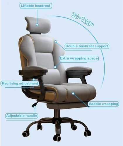 Vista 5 de Silla ergonómica de oficina cómoda silla reclinable con respaldo alto para computadora con reposacabezas y almohada lumbar 40.2-43.3 in ajustable