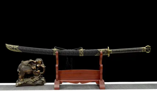 Vista 6 de LONGSWORD - Espada ancha Yan Ling Dao hecha a mano con hoja de acero forjado de alto carbono, vaina de madera de poliuretano y accesorios