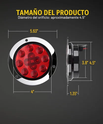Vista 7 de Partsam 10 luces traseras LED redondas rojas de 3.9 in, 12 LED, montaje en brida de acero inoxidable, bisel cromado, resistente al agua, luces