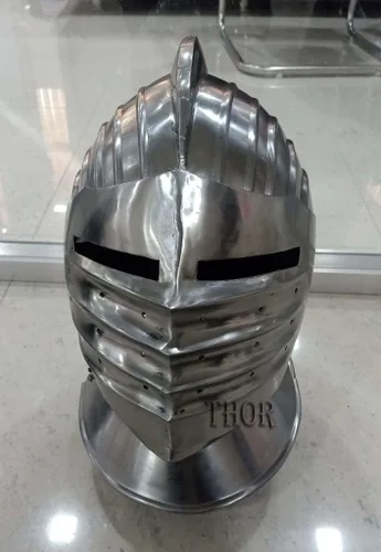 Vista 4 de THOR INSTRUMENTS Casco medieval vintage plata bascinet cerdo armadura cara casco Halloween recreación réplica con soporte