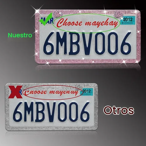 Vista 6 de Marcos de matrícula para mujer, 1 unidad, diamantes de imitación 1 paquete rosa (no caja de regalo)