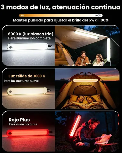 Vista 4 de Luces solares para campamento recargables, 4 modos de iluminación, lámpara inflable impermeable IP66 para senderismo, mochileros, supervivencia